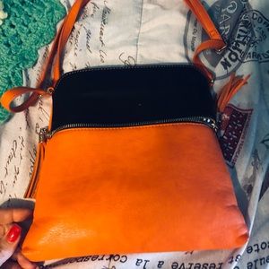 Orange and black crossbody purse